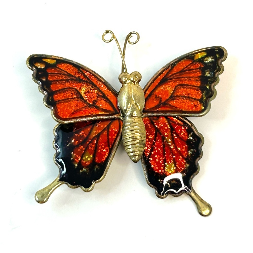 Butterfly Brooch Metal Enamel Handmade Jewelry Vintage Monarch Butterfly Pin